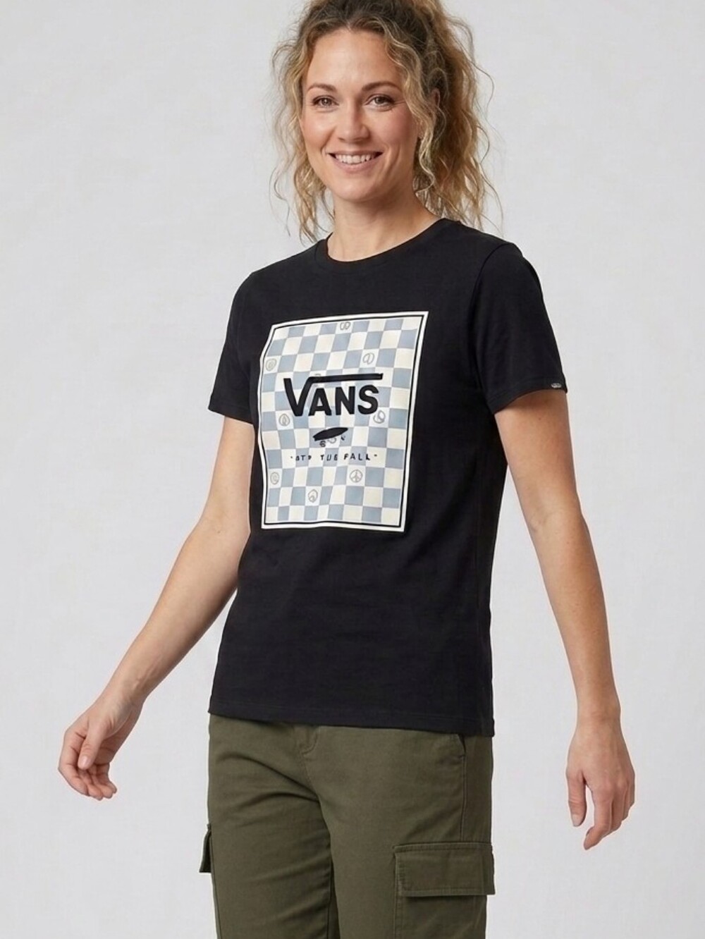 VANS Checkerboard Logo Graphic T-Shirt Black Size Medium